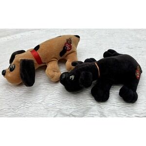 Vintage Pound Puppies Plush Set Tan Spotted and Black Dog Stuffed Animals 8 Inch